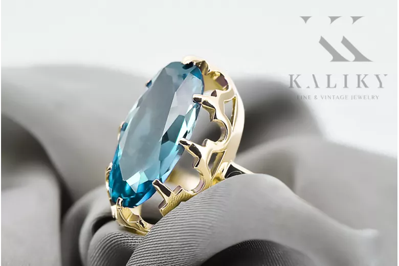 Ring Vintage Handwerk Aquamarin 14 Karat Gelbgold vrc253y